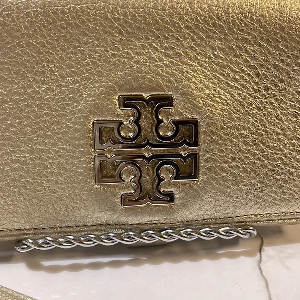 Tory Burch Metallic Gold Leather Britten Wallet